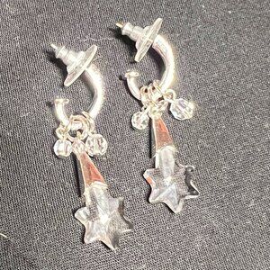 Genuine Swarovski Crystal Hoop Earrings Clear Stars Silver Y2K Dainty Cute
